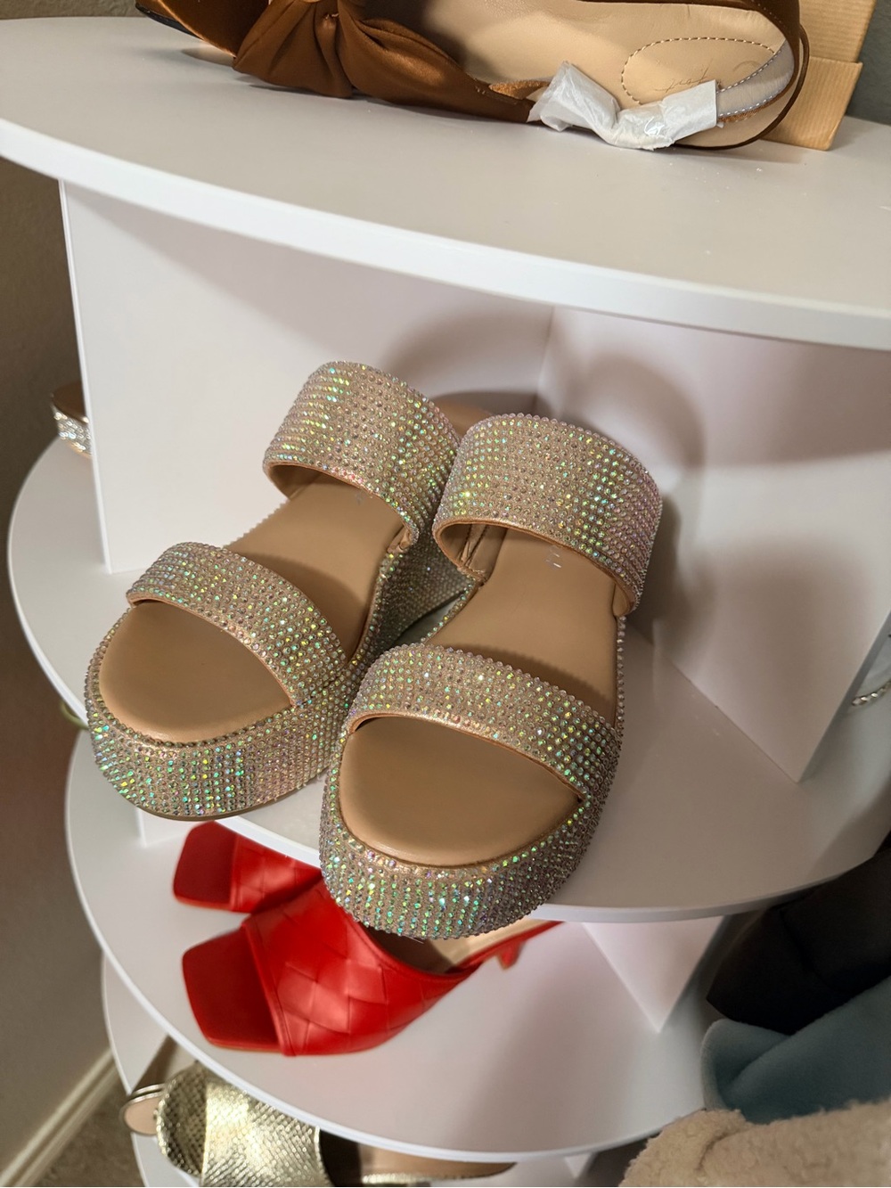 Wild Pair Beige with Rhinestones Platform Slide Sandals